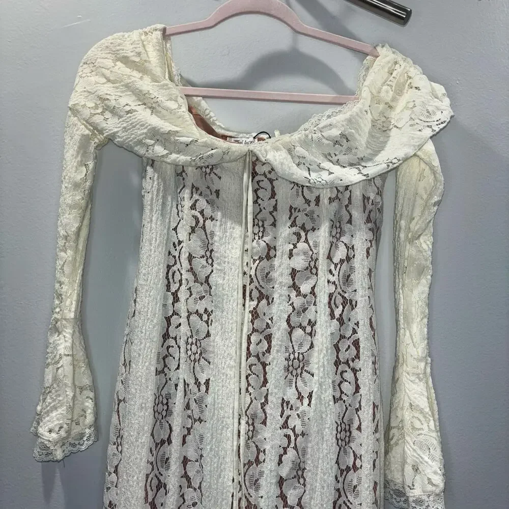 NWT Angel Lane Georgette Ivory Lace Maxi Dress - Size Large- Bridal Dress - Picture 9 of 15